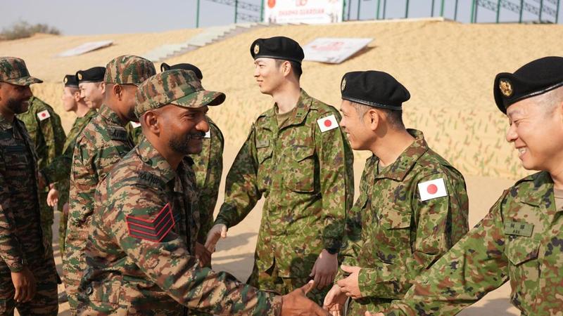 The Japanese contingent comprises soldiers from the 34th Infantry Regiment, while the Indian Army contingent is represented by a battalion from the Rajputana Rifles.