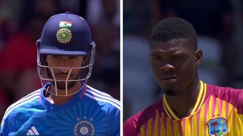 Alzarri Joseph stares Tilak Varma after being hit for six, India batter has perfect reply