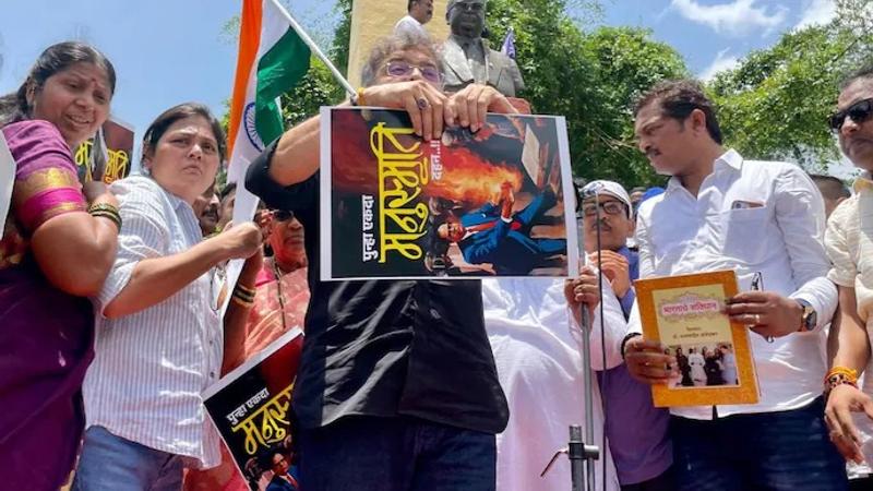 Sharad Pawar Party's Leader Tears BR Ambedkar's Poster Protesting Manusmriti in School Curriculum