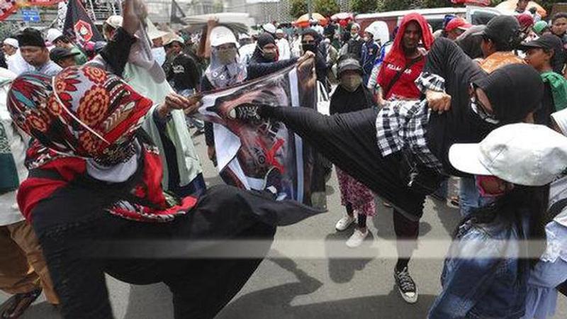 Anti-Macron protest outside French Embassy in Jakarta