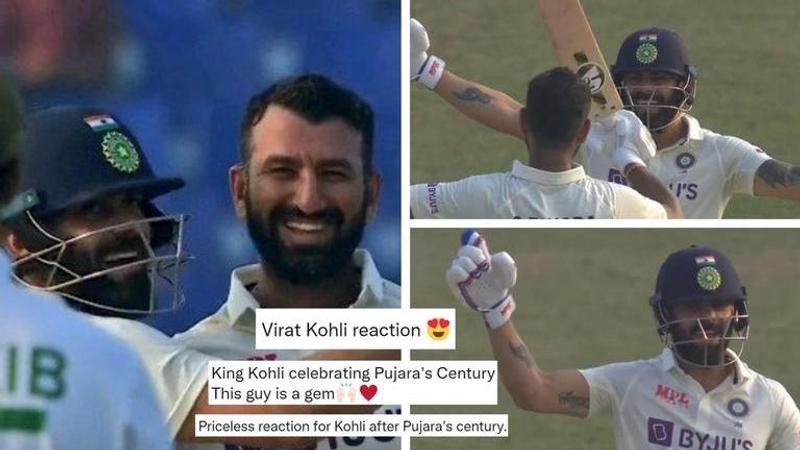 Virat Kohli, Cheteshwar Pujara, India vs Bangladesh, IND vs BAN, Pujara century, virat kohli reaction, cheteshwar pujara century, shubman gill century