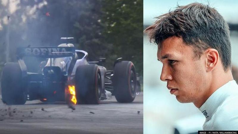 Alex Albon car catches fire