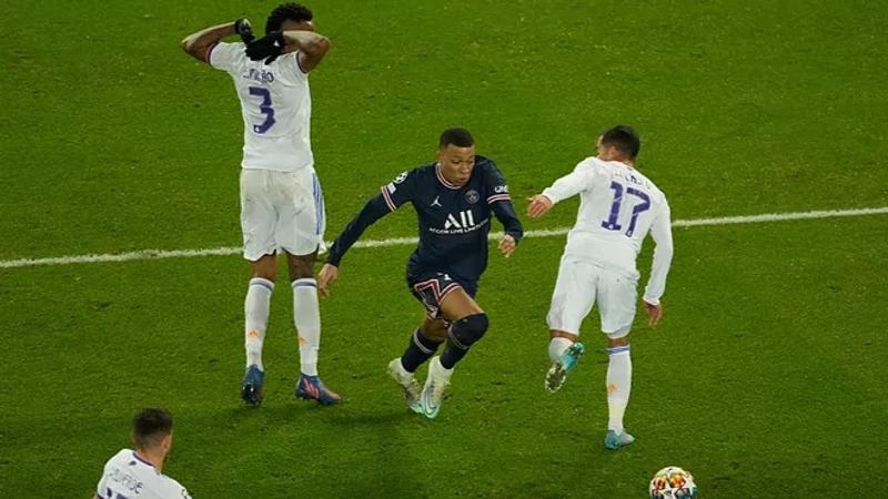 Kylian Mbappe in action vs Real Madrid