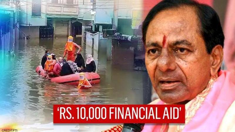 Telangana CM K Chandrashekhar Rao announces financial aid for every flood-hit household