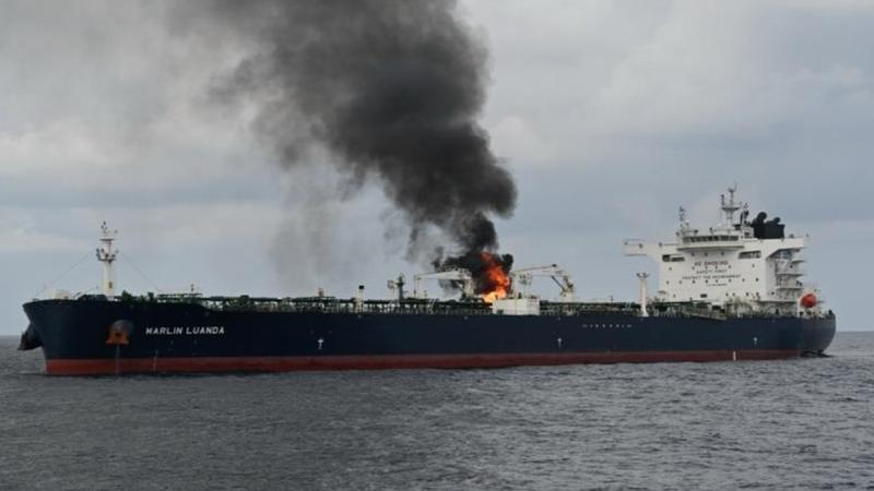 Merchant Ship catches fire on Red Sea