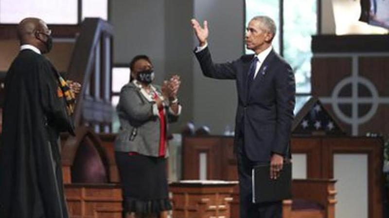 Barack Obama pays tribute to John Lewis at funeral