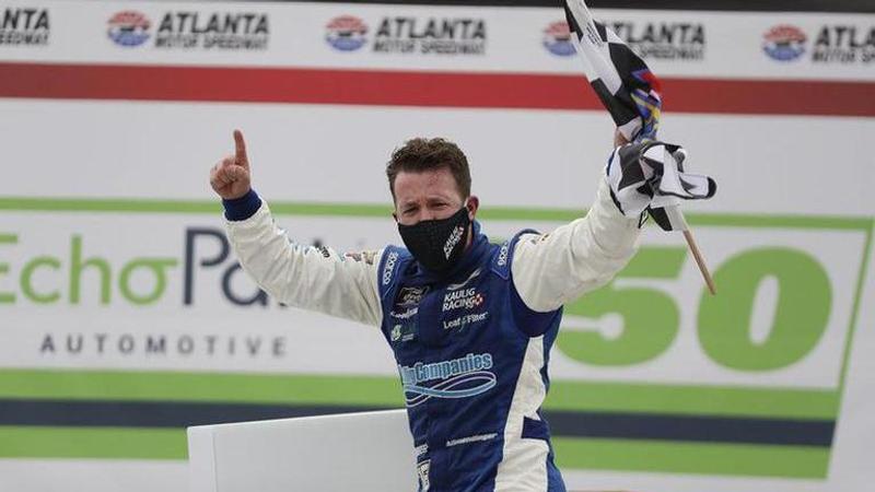 the 38-year-old Californian cruised to victory by nearly 2 seconds over pole-sitter Noah Gragson in the Xfinity Series race at Atlanta Motor Speedway on Saturday.