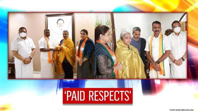 Kushboo Sundar, TN BJP Chief pay respects to SP Balasubrahmanyam with visit to family