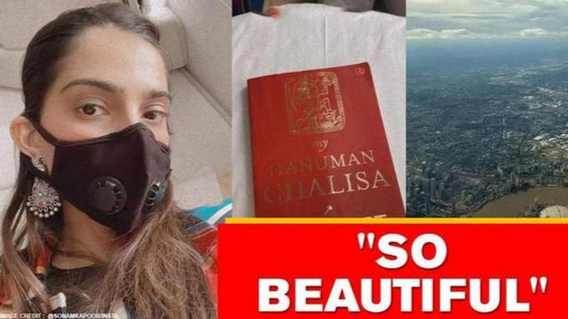 Sonam Kapoor heads to London amid COVID-19, reads book on 'Hanuman Chalisa' during journey