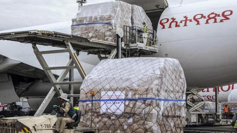 Transport plane arrives with medical supplies