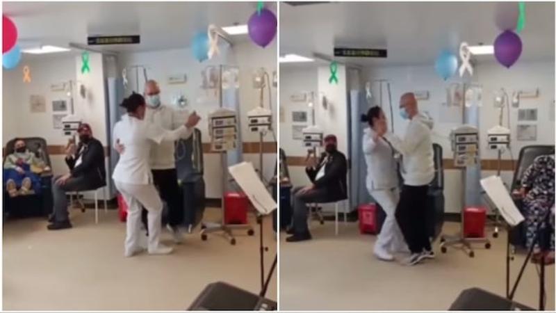 Nurse dances with cancer patient to cheer him up 