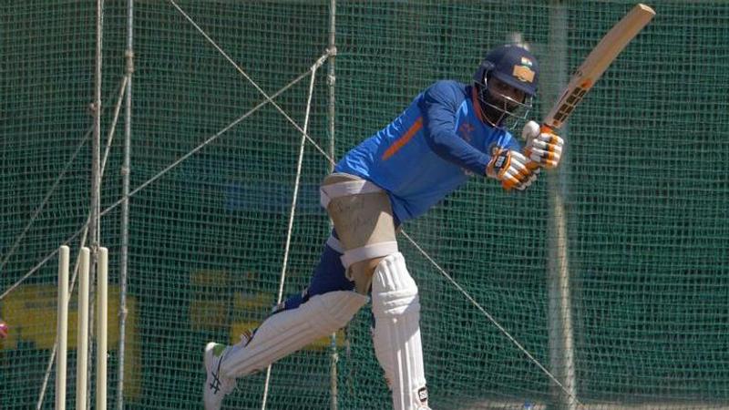 Ravindra Jadeja in action during India's practice session