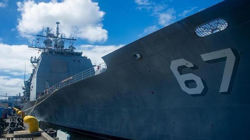 The Ticonderoga class-guided missile destroyer USS Shiloh (CG 67) departed Yokosuka, Japan