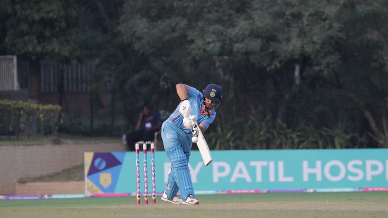 Ishan Kishan in action at the 18th edition of D Y Patil T20 Cup 2024 at the DY Patil Stadium