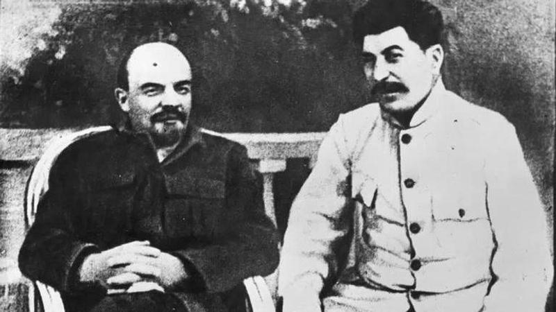 Soviet founder Vladimir Lenin, left, and Soviet leader Josef Stalin