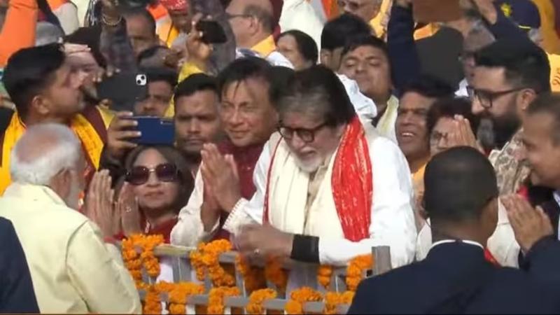  Prime Minister Narendra Modi delivered a speech, and greeted Amitabh Bachchan. The two had a brief exchange, reflecting the confluence of cultural and political significance at the event.
