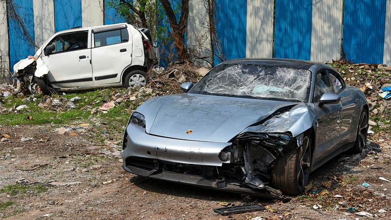 The Porsche car found without number plate, in Pune, Tuesday, May 21, 2024. 