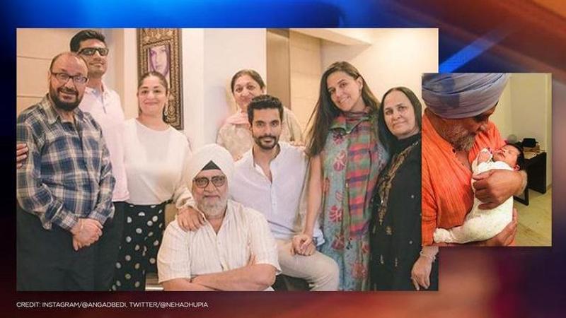 Neha Dhupia's pens cute birthday wish for Bishan Singh Bedi with pic of Mehr in his arms