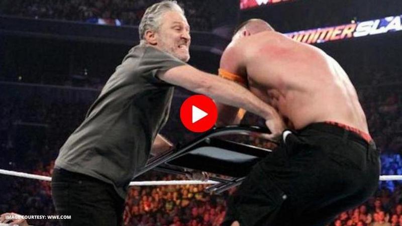 WWE SummerSlam 2015: When host Jon Stewart attacked John Cena and helped Seth Rollins win