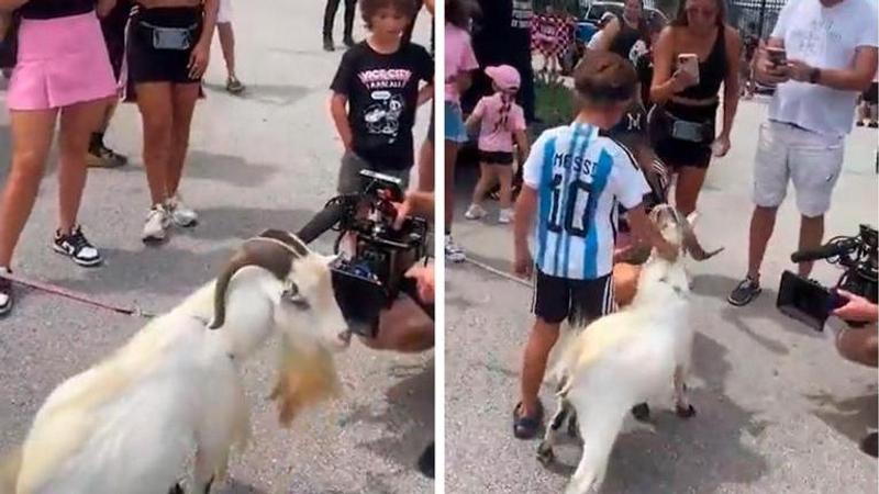 Fan brings real GOAT to Lionel Messi's Inter Miami unveiling, video stuns everyone- WATCH