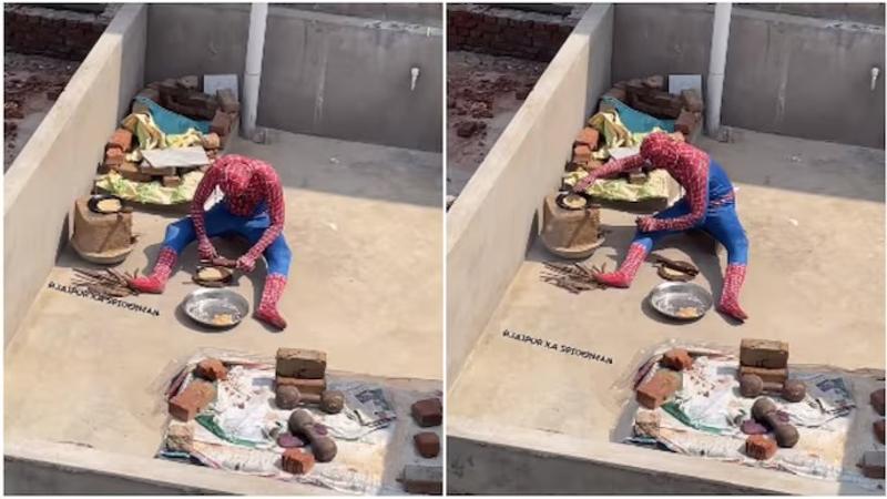 Spider-Man cooking rotis in Jaipur