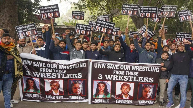 Wrestlers protest against Bajrang Punia, Sakshi Malik and Vinesh Phogat