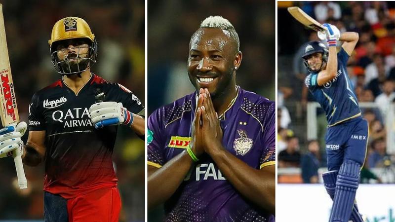 Virat Kohli, Andre Russell, and Shubman Gill