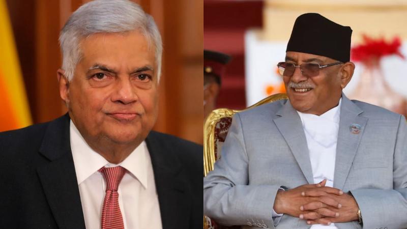 Sri Lankan President Ranil Wickremesinghe; Nepal Prime Minister Pushpa Kamal Dahal