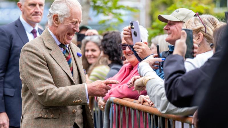 Britain's King Charles III meets members of the public during his visit the Discovery Centre and Auld School Close to hear more about the 3.3million pound (4.1 million US dollars) energy efficient housing project in the area, in Tomintoul, Scotland, on Sept. 13, 2023