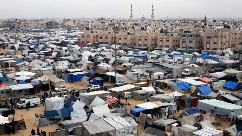 A tent camp housing Palestinians displaced by the Israeli offensive is seen in Rafah, Gaza Strip, on Feb. 27, 2024.