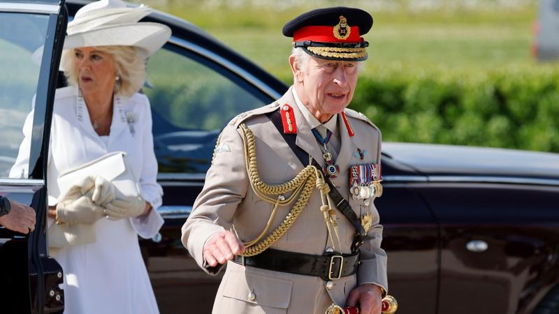 Britain's King Charles III arrives to a commemorative ceremony marking the 80th anniversary of the World War II D-Day" Allied landings in Normandy, at the World War II British Normandy Memorial of Ver-sur-Mer, June 6, 2024.
