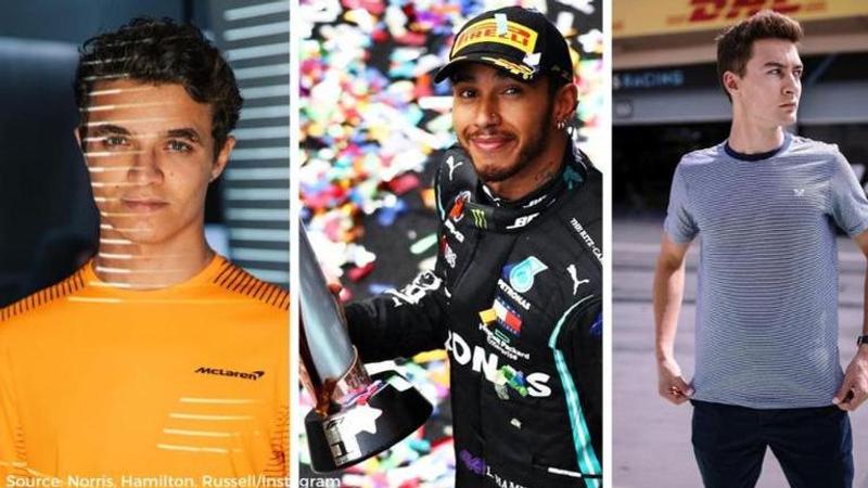 Lewis Hamilton, Lando Norris and George Russell